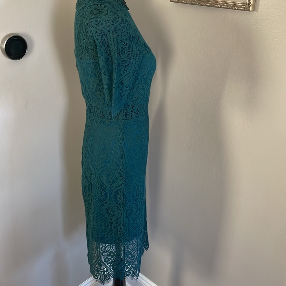 LULUS Remarkable Forest Green Sheer Lace Short Sleeve Mini Dress - Picture 13 of 15